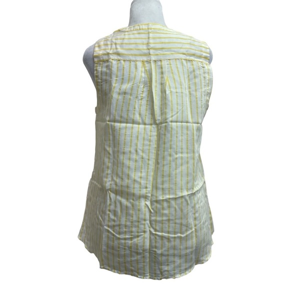Maeve Butter Yellow & White Striped Button Up Tie Waist Sleeveless Blouse - Picture 3 of 9
